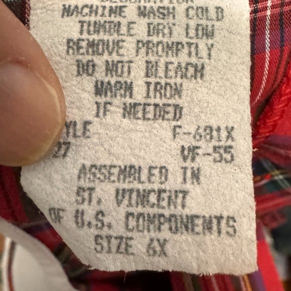 Polly Finders Red plaid smocked with plaid trimmed collar and tie bow 6X - Picture 6 of 7